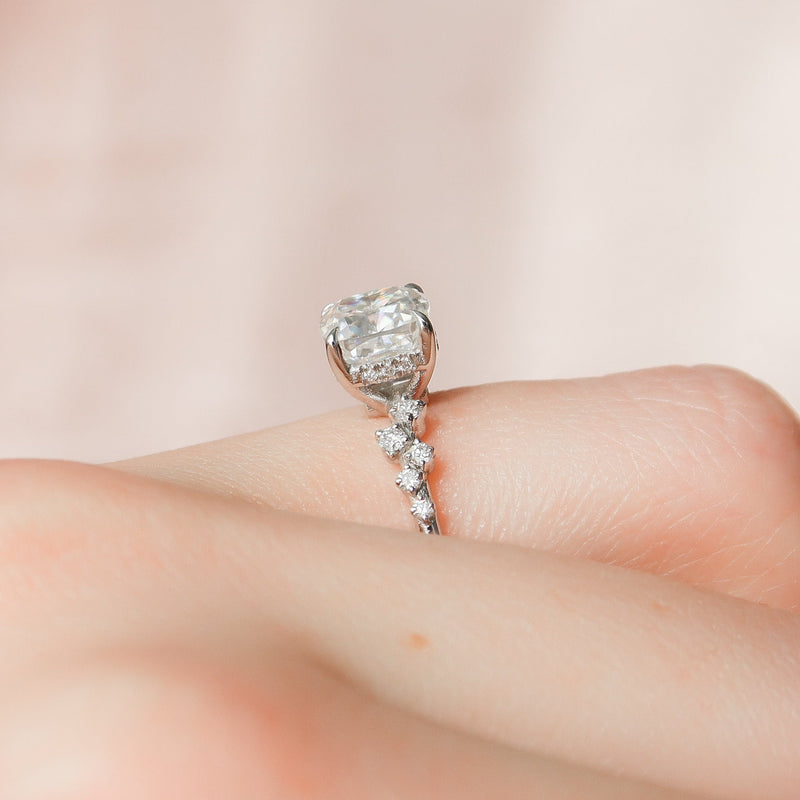 1.50 - 3.50 CT Cushion Cut Moissanite Cluster Pave Engagement Ring