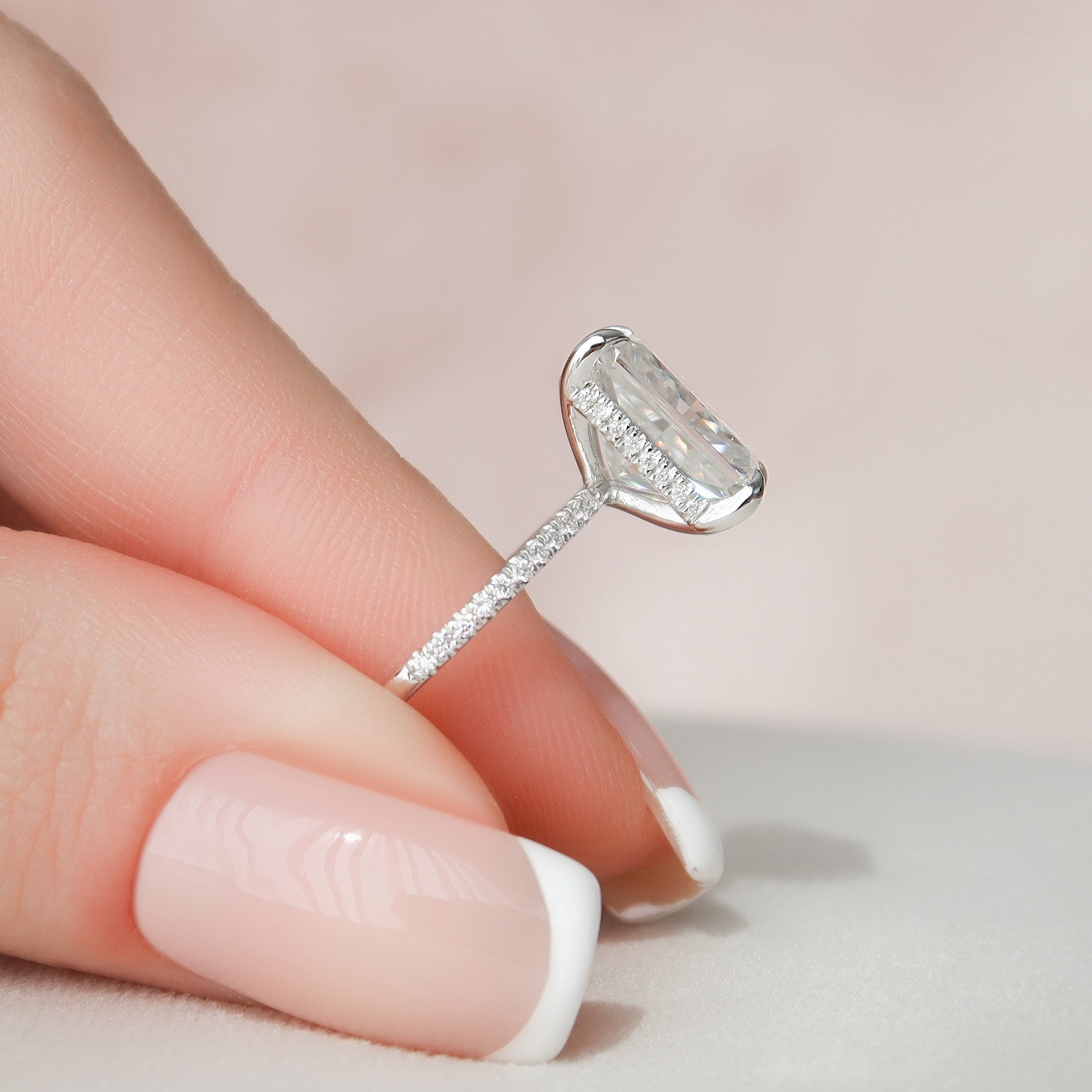 4.50Ð¡T Radiant Moissanite Hidden Halo Pave Setting Engagement Ring