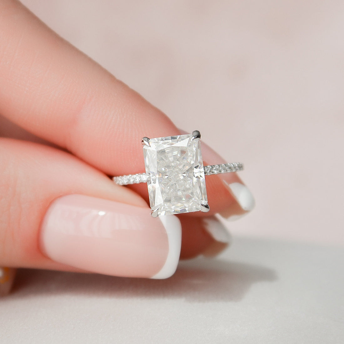 4.50Ð¡T Radiant Moissanite Hidden Halo Pave Setting Engagement Ring