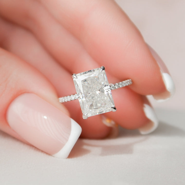 4.50Ð¡T Radiant Moissanite Hidden Halo Pave Setting Engagement Ring