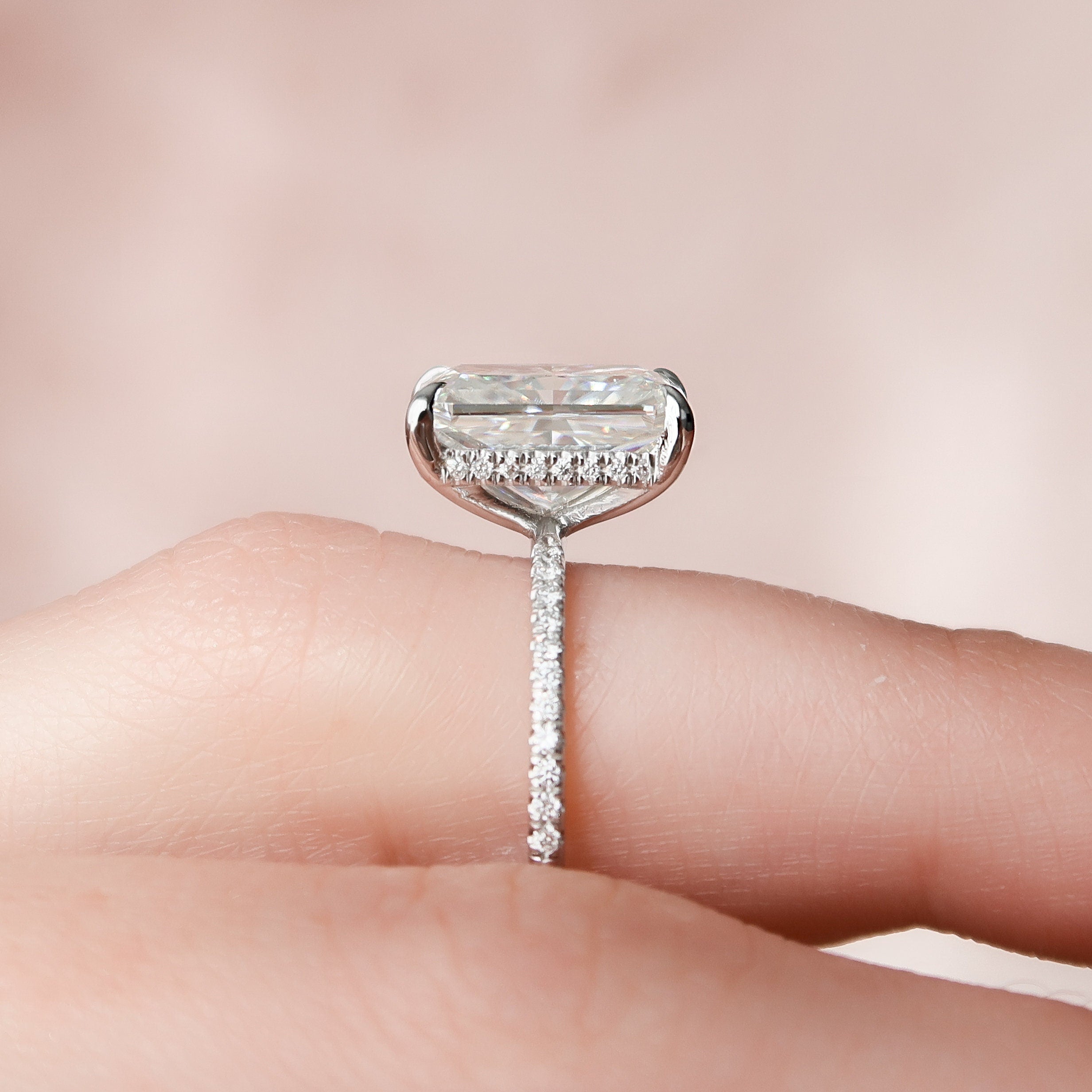 4.50Ð¡T Radiant Moissanite Hidden Halo Pave Setting Engagement Ring