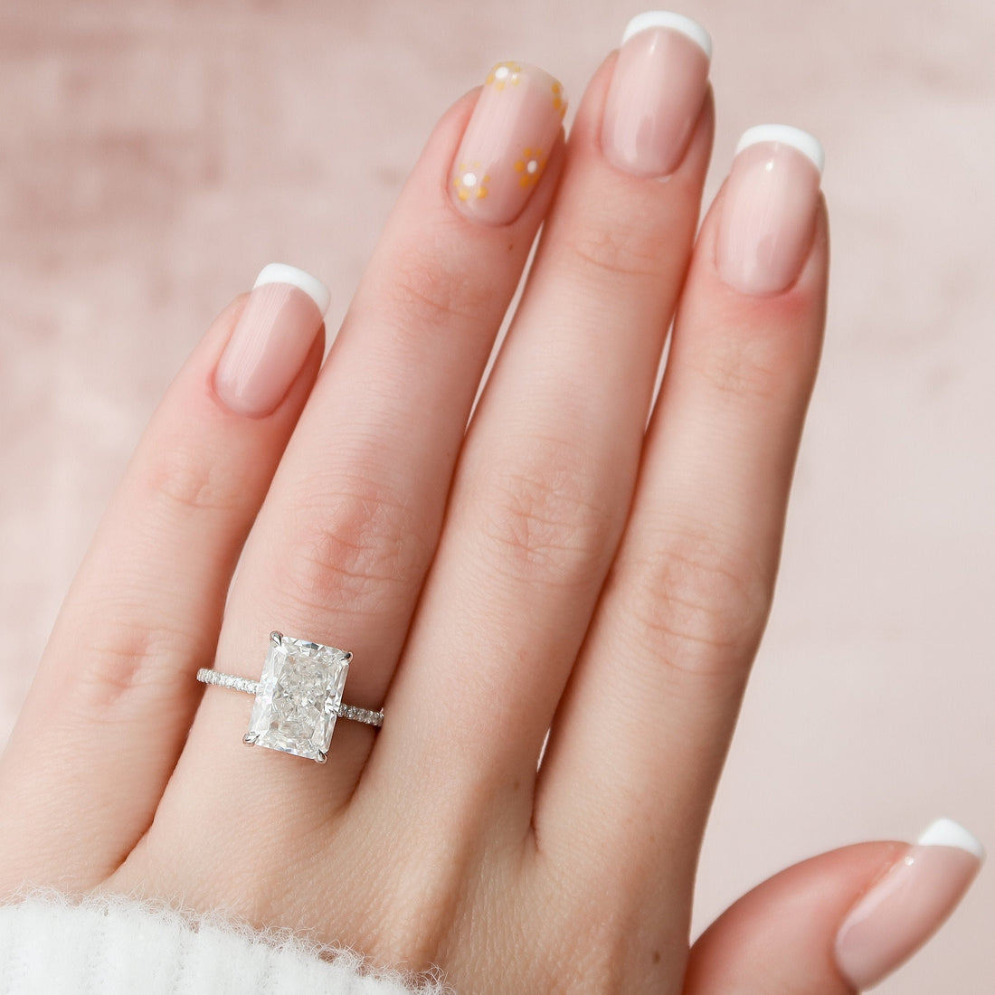 4.50Ð¡T Radiant Moissanite Hidden Halo Pave Setting Engagement Ring