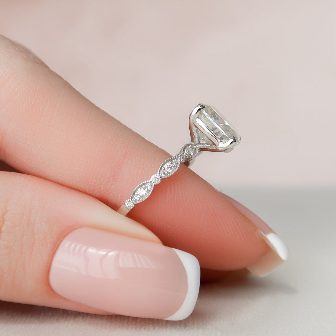 2.50CT Elongated Cushion Moissanite Art Deco Pave Setting Engagement Ring