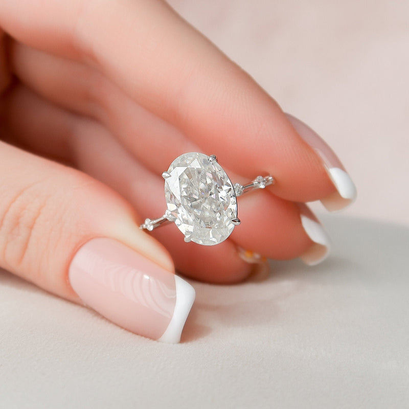5.20 CT Oval Cut Moissanite Solitaire Dainty Style Engagement Ring