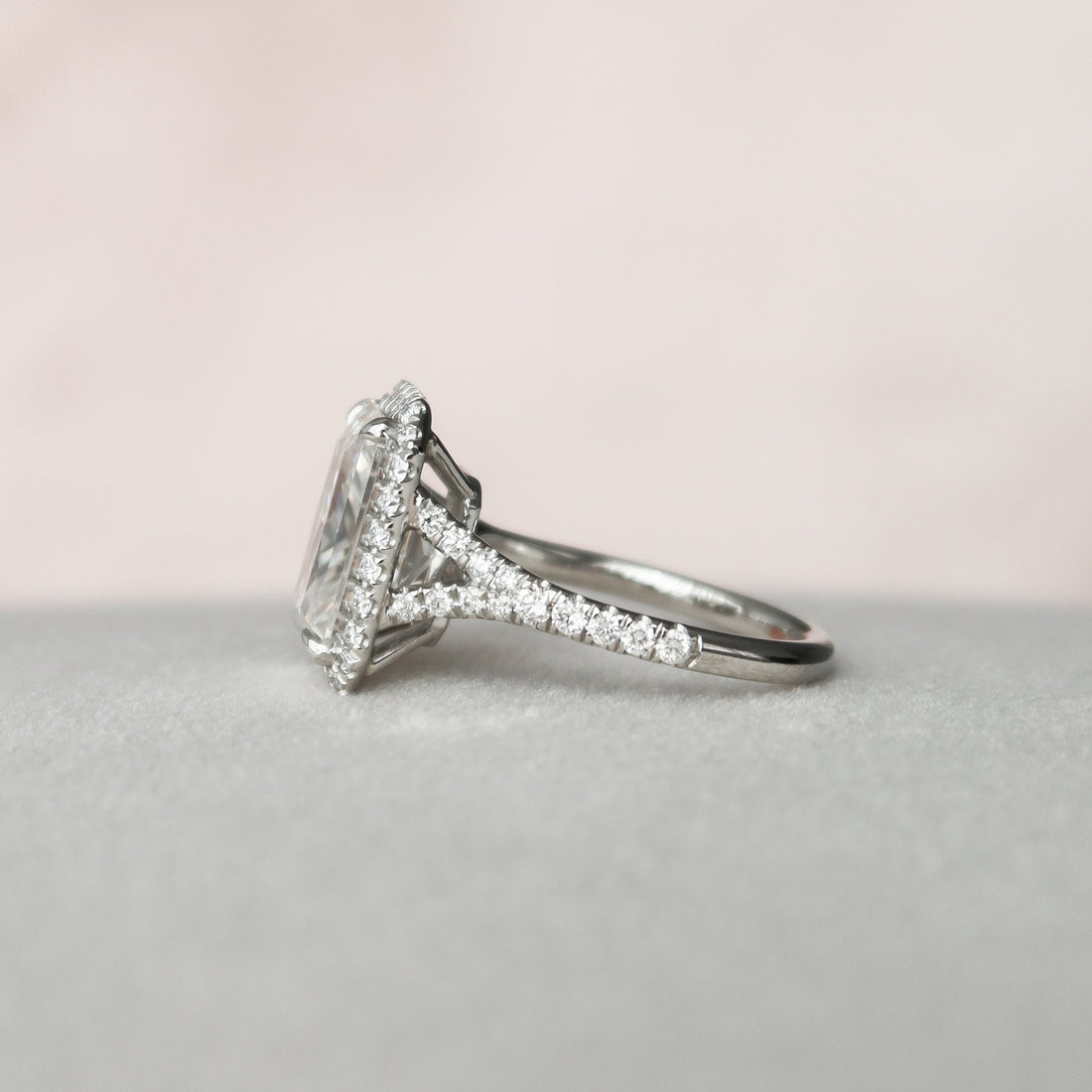 5.50CT Radiant Moissanite Halo Split Shank Style Engagement Ring