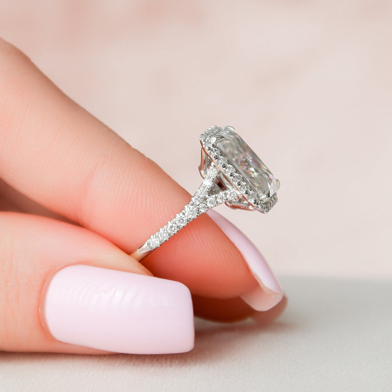 5.50CT Radiant Moissanite Halo Split Shank Style Engagement Ring