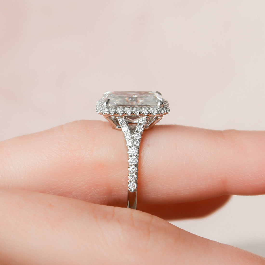 5.50CT Radiant Moissanite Halo Split Shank Style Engagement Ring