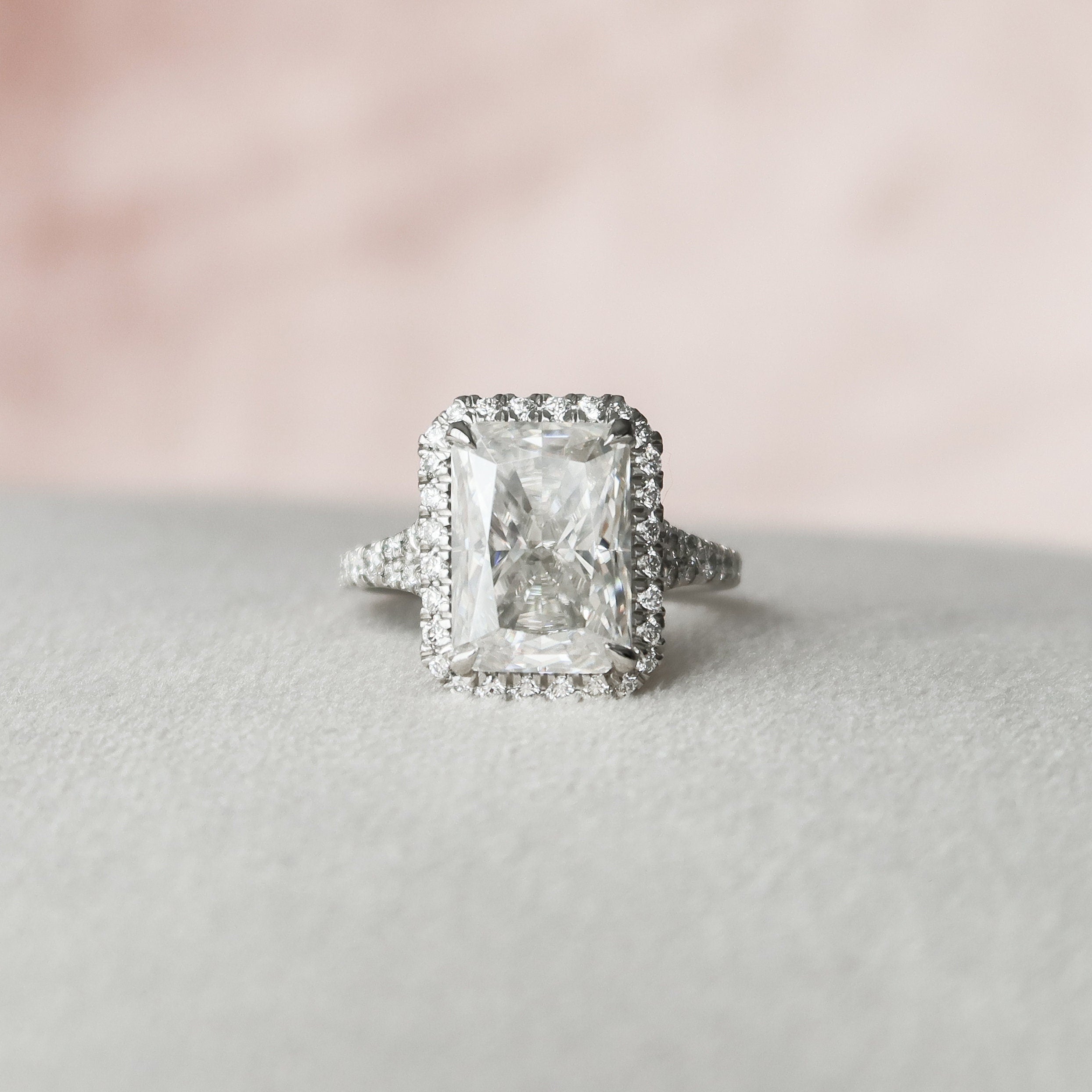 5.50CT Radiant Moissanite Halo Split Shank Style Engagement Ring