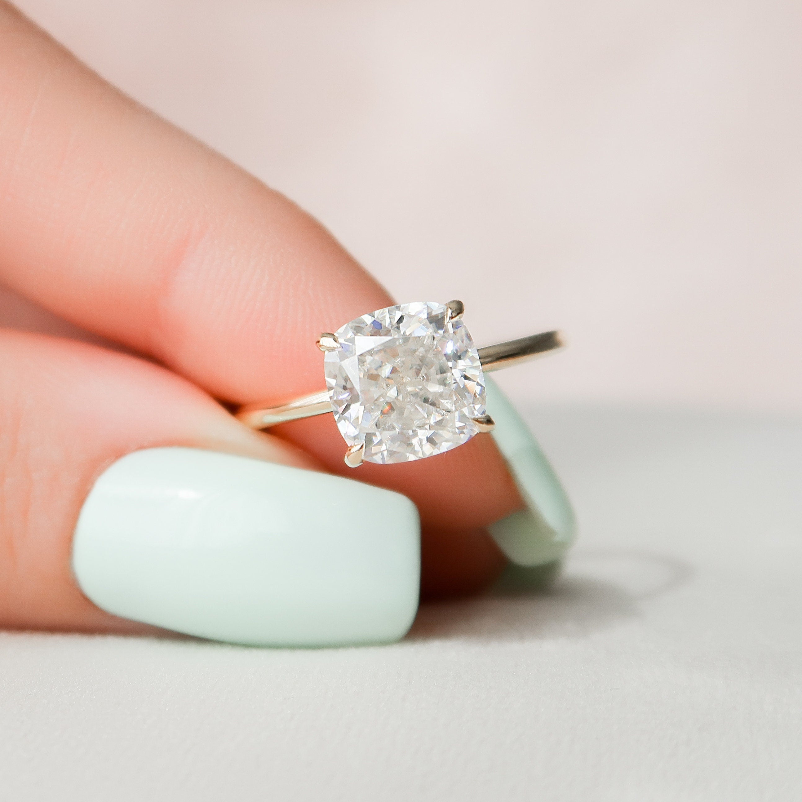 3.50CT Cushion Moissanite Solitaire Hidden Halo Engagement Ring