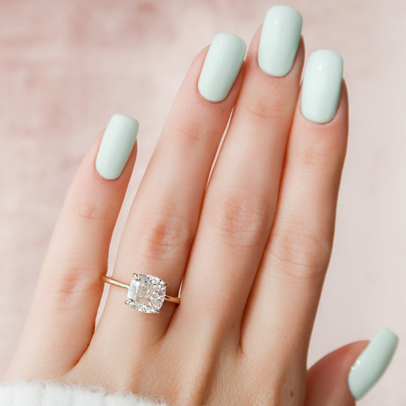 3.50CT Cushion Moissanite Solitaire Hidden Halo Engagement Ring