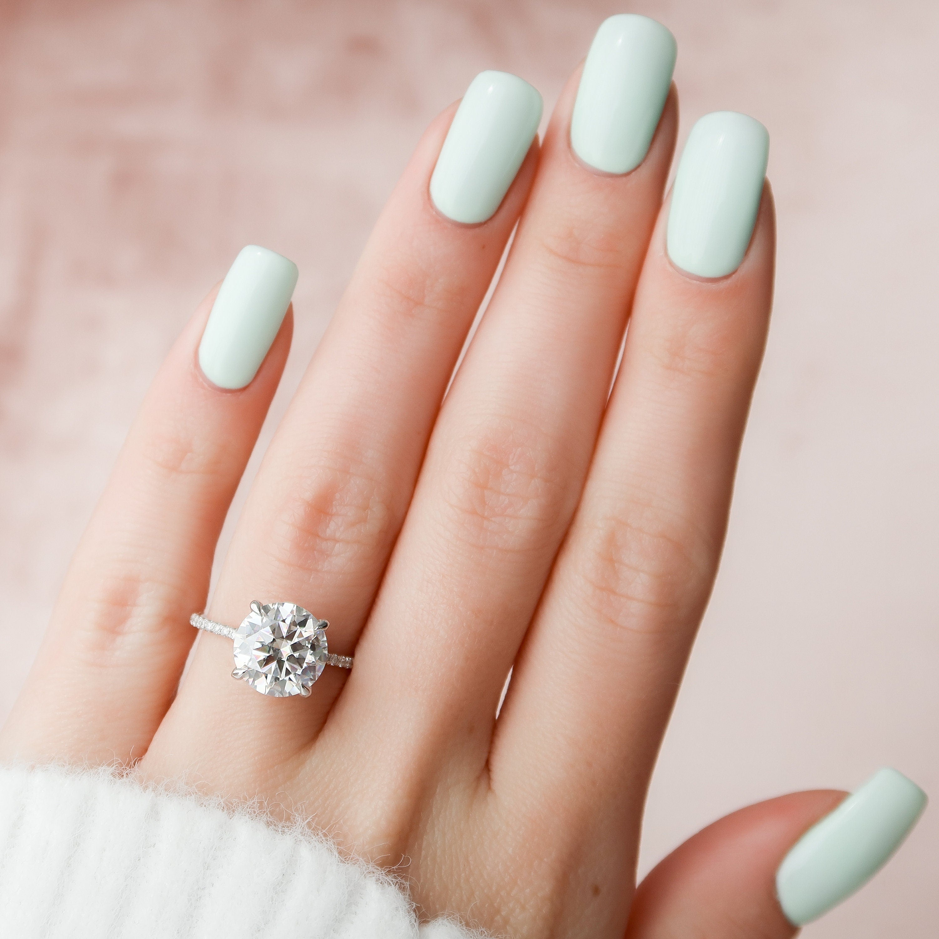 3.50CT Round Moissanite Hidden Halo Pave Setting Engagement Ring