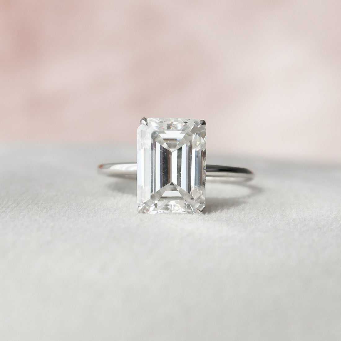 4.50CT Emerald Moissanite Solitaire Hidden Halo Setting Engagement Ring