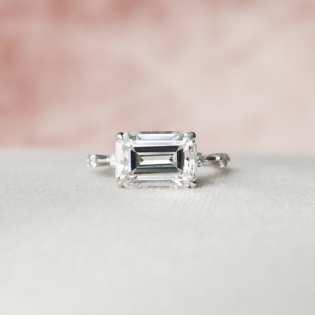 3.0CT East-West Emerald Moissanite Solitaire Dainty Style Engagement Ring