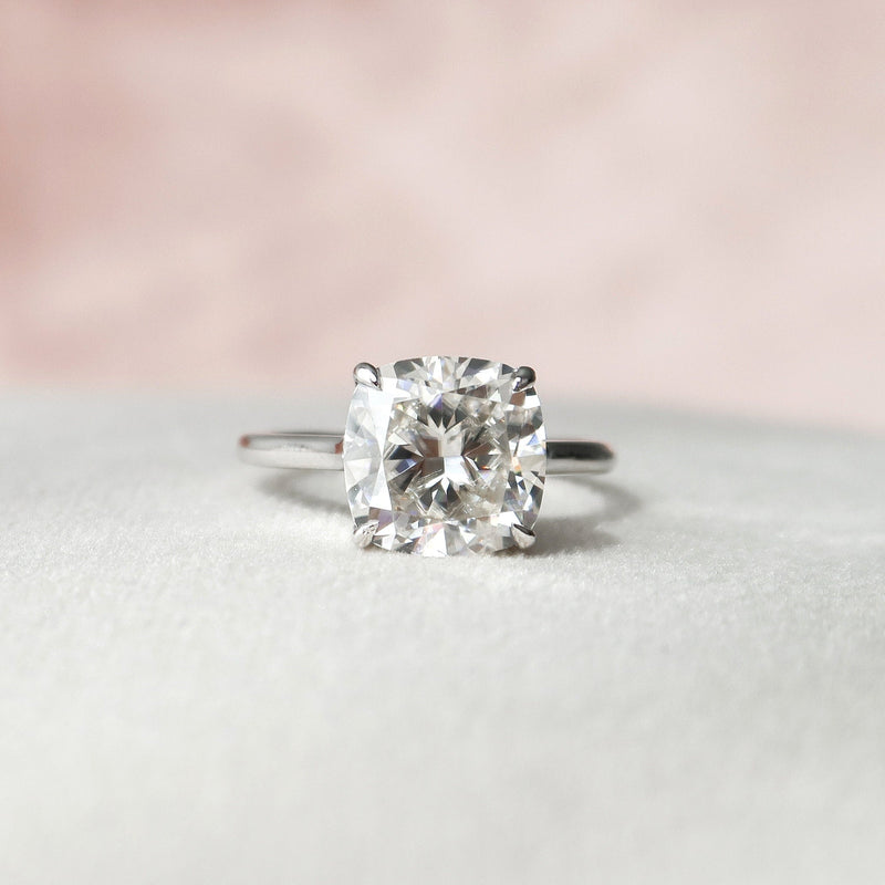 3.12 CT Cushion Moissanite Solitaire Hidden Halo Setting Engagement Ring