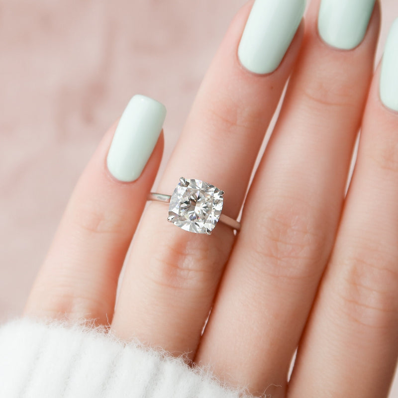 3.12 CT Cushion Moissanite Solitaire Hidden Halo Setting Engagement Ring
