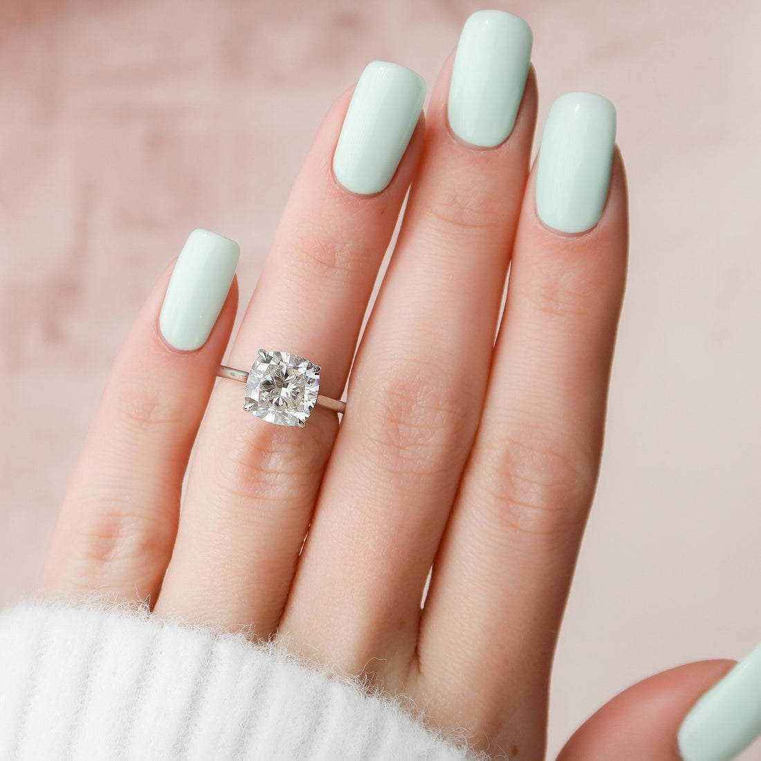 3.12 CT Cushion Moissanite Solitaire Hidden Halo Setting Engagement Ring