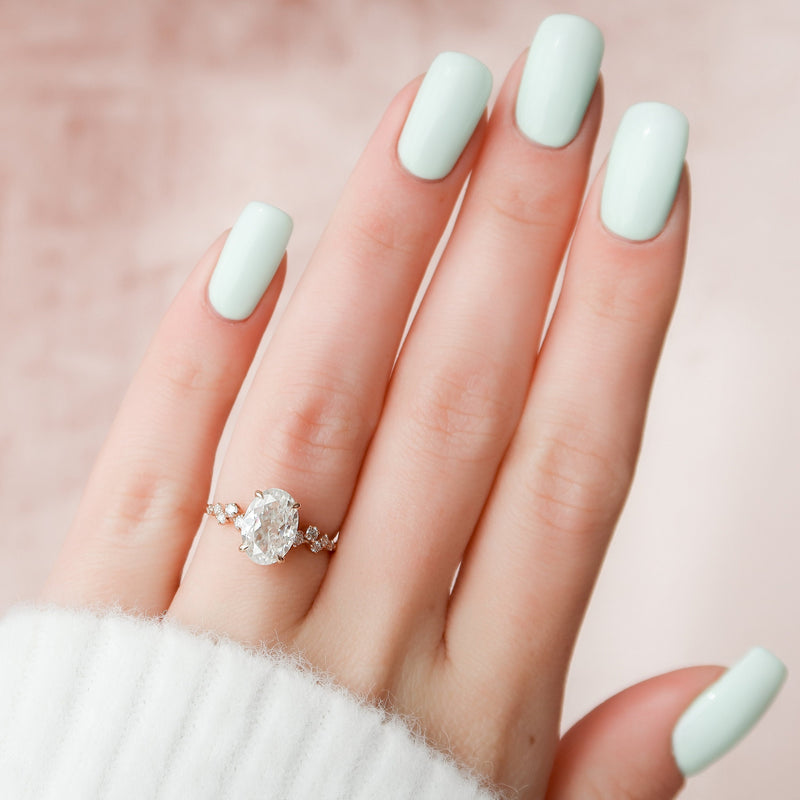 2.25 CT Oval Shape Moissanite Cluster Engagement Ring