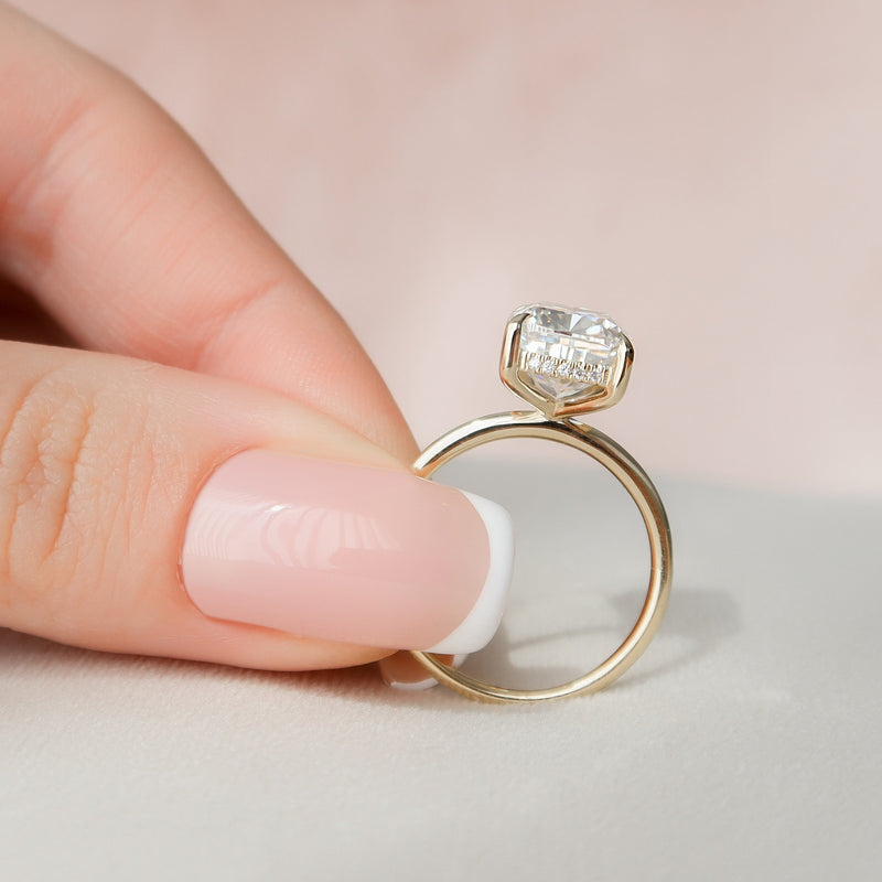 4.50CT Elongated Cushion Moissanite Solitaire Hidden Halo Setting Engagement Ring