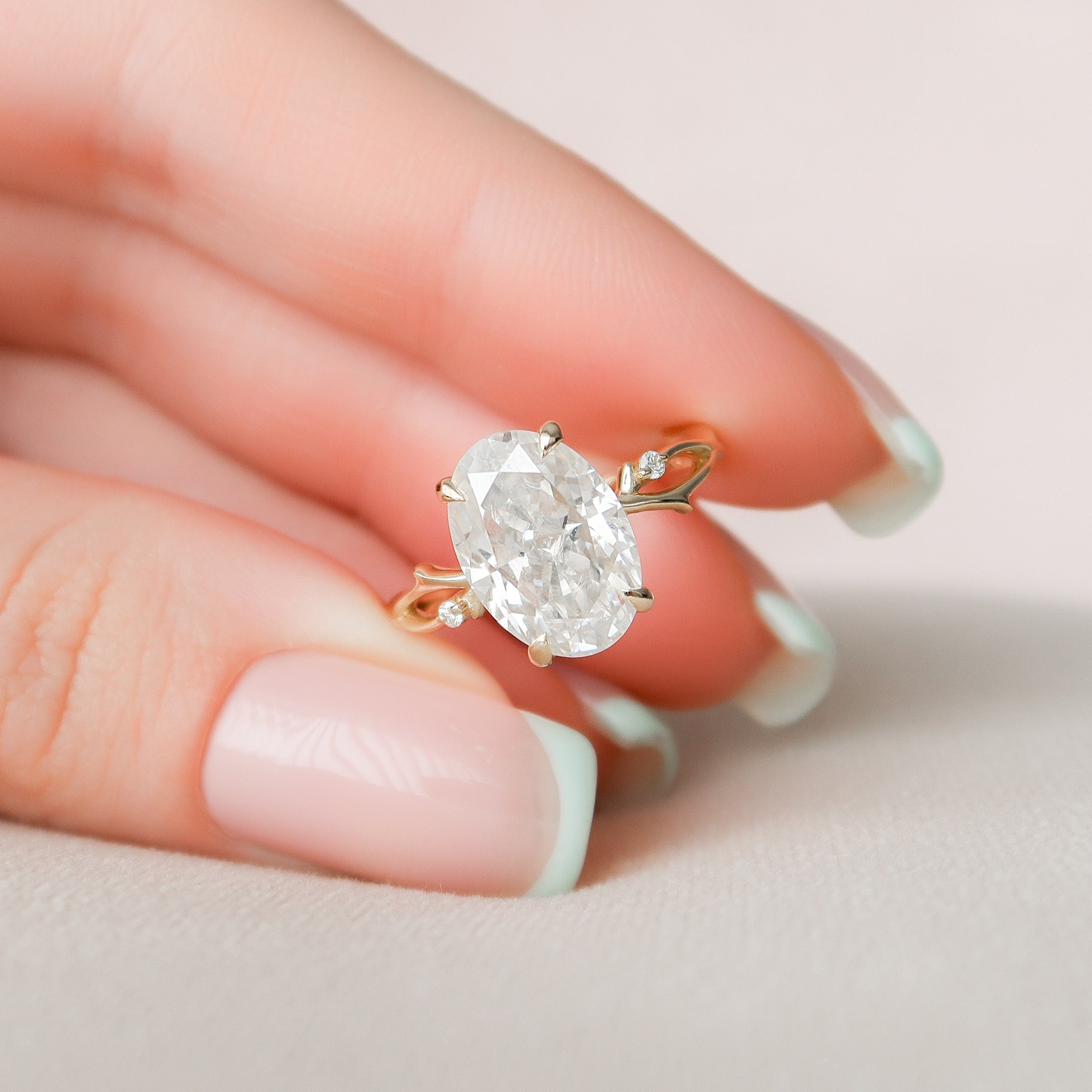 4.3CT Oval Cut Moissanite Twig Style Diamond Engagement Ring