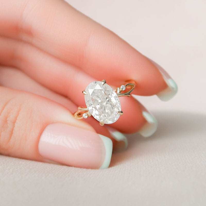 4.3CT Oval Cut Moissanite Twig Style Diamond Engagement Ring
