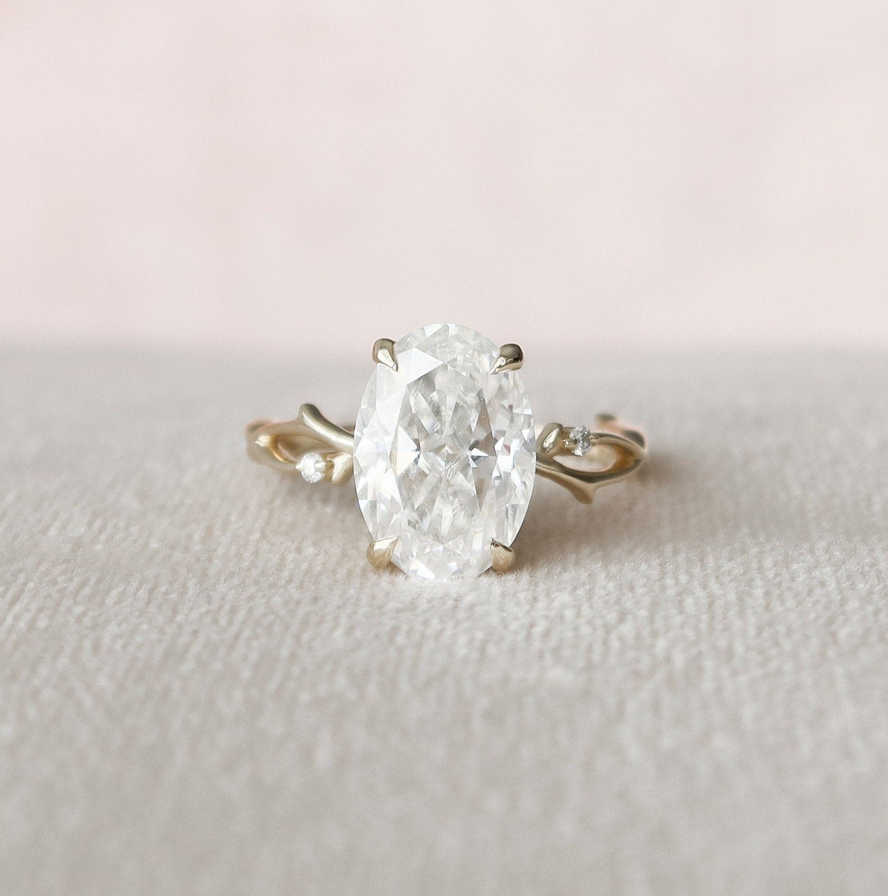 4.3CT Oval Cut Moissanite Twig Style Diamond Engagement Ring