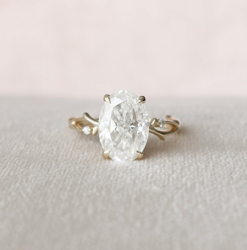 4.3CT Oval Cut Moissanite Twig Style Diamond Engagement Ring