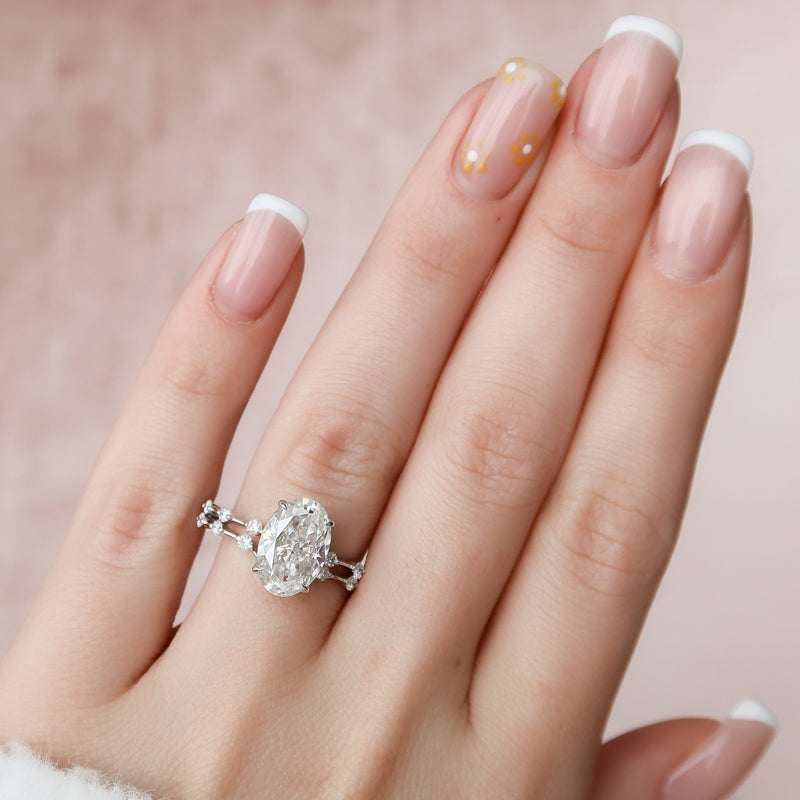 3.50CT Oval Cut Moissanite Dainty Style Bridal Ring Set