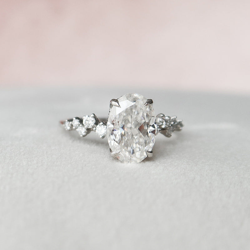 2.25 CT Oval Shape Moissanite Cluster Engagement Ring