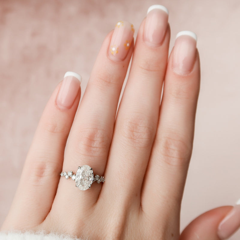 2.25 CT Oval Shape Moissanite Cluster Engagement Ring