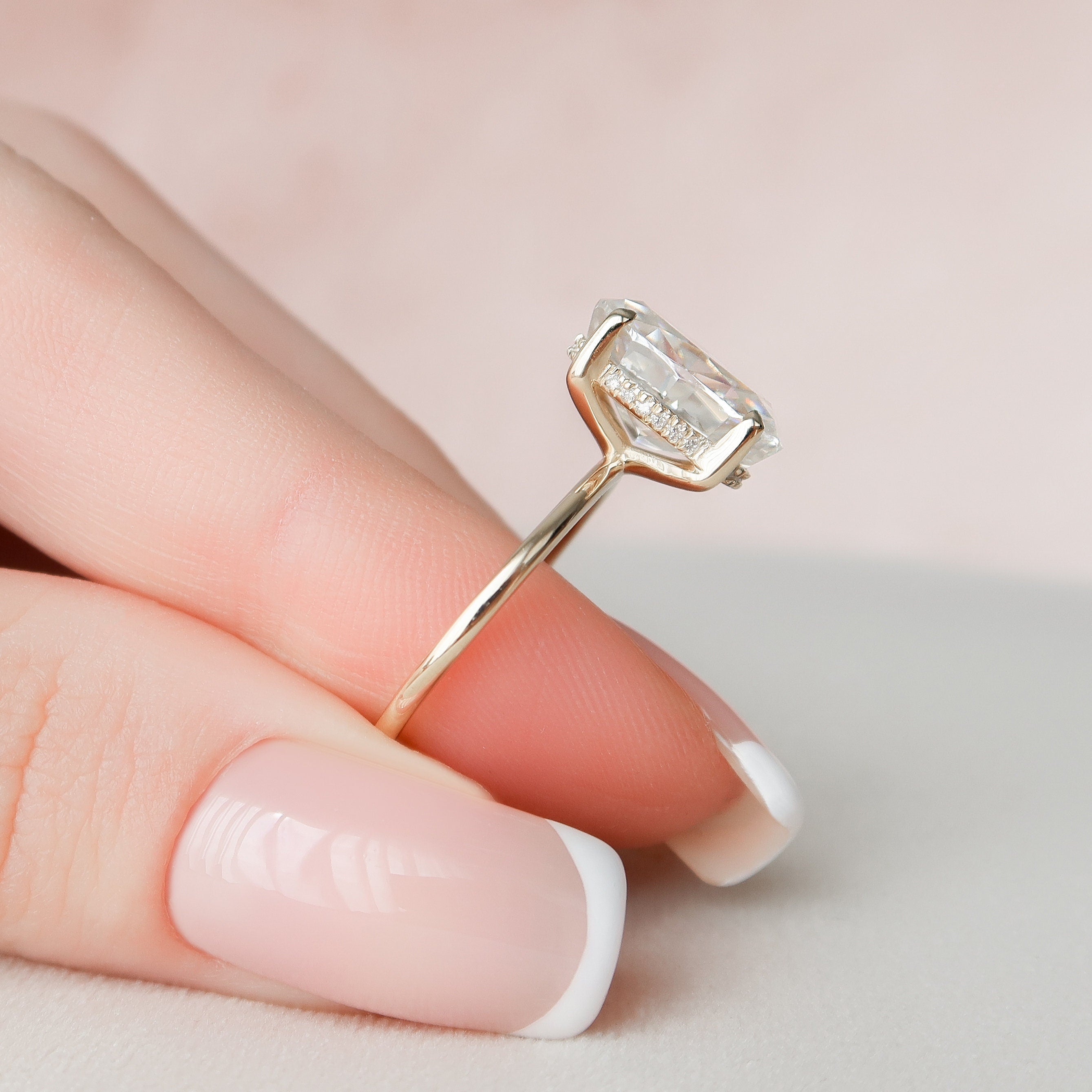 3.50CT Oval Moissanite Solitaire Hidden Halo Engagement Ring