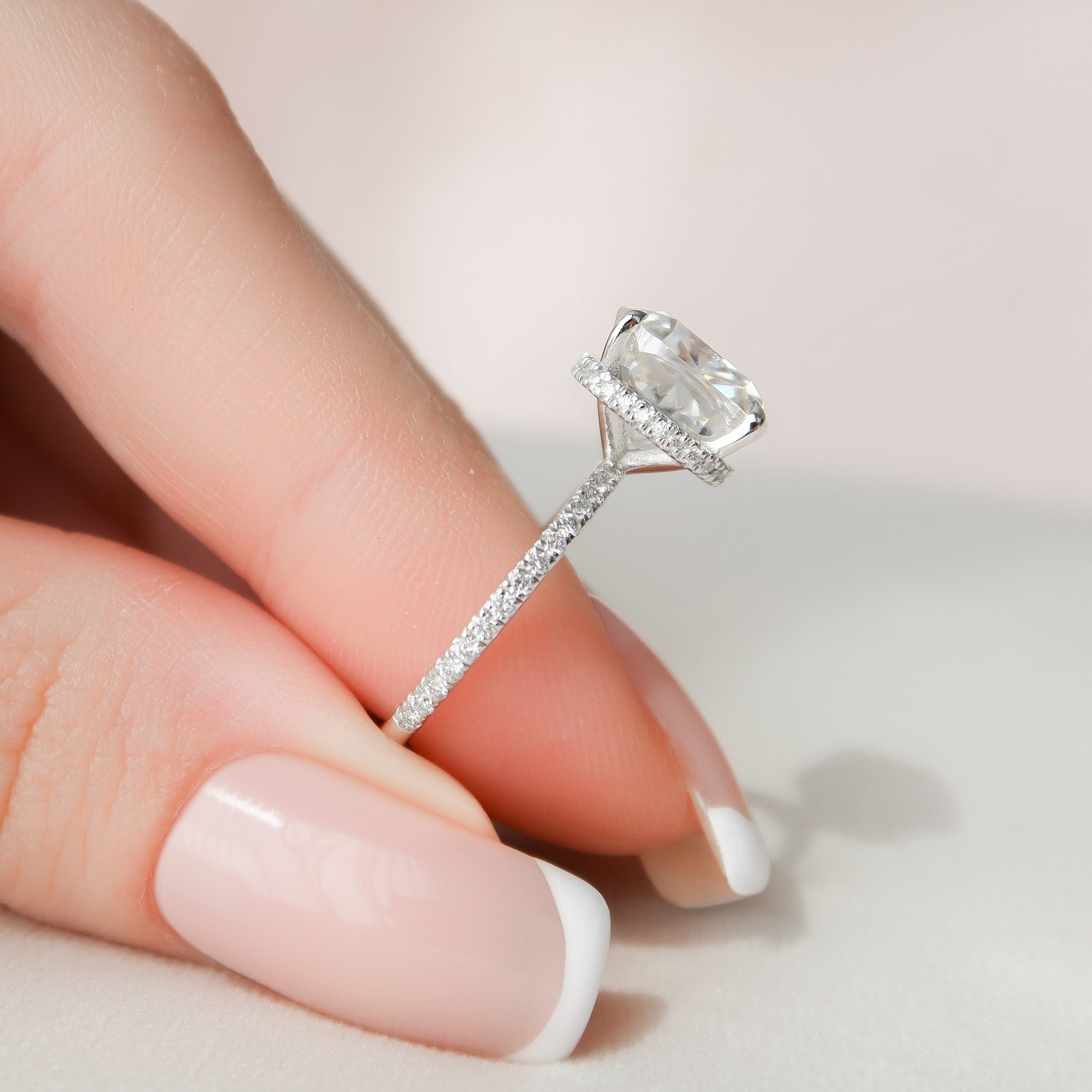 4.94 CT Cushion Moissanite Hidden Halo Pave Setting Engagement Ring