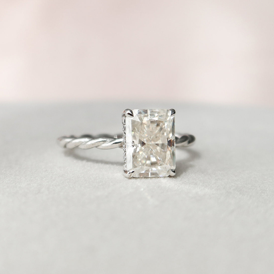 2.50CT Radiant Moissanite Solitaire Twisted Engagement Ring
