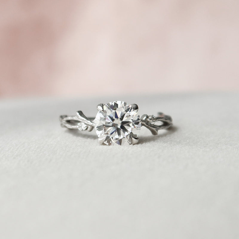 1.53CT Round Cut Moissanite Twig Style Diamond Engagement Ring