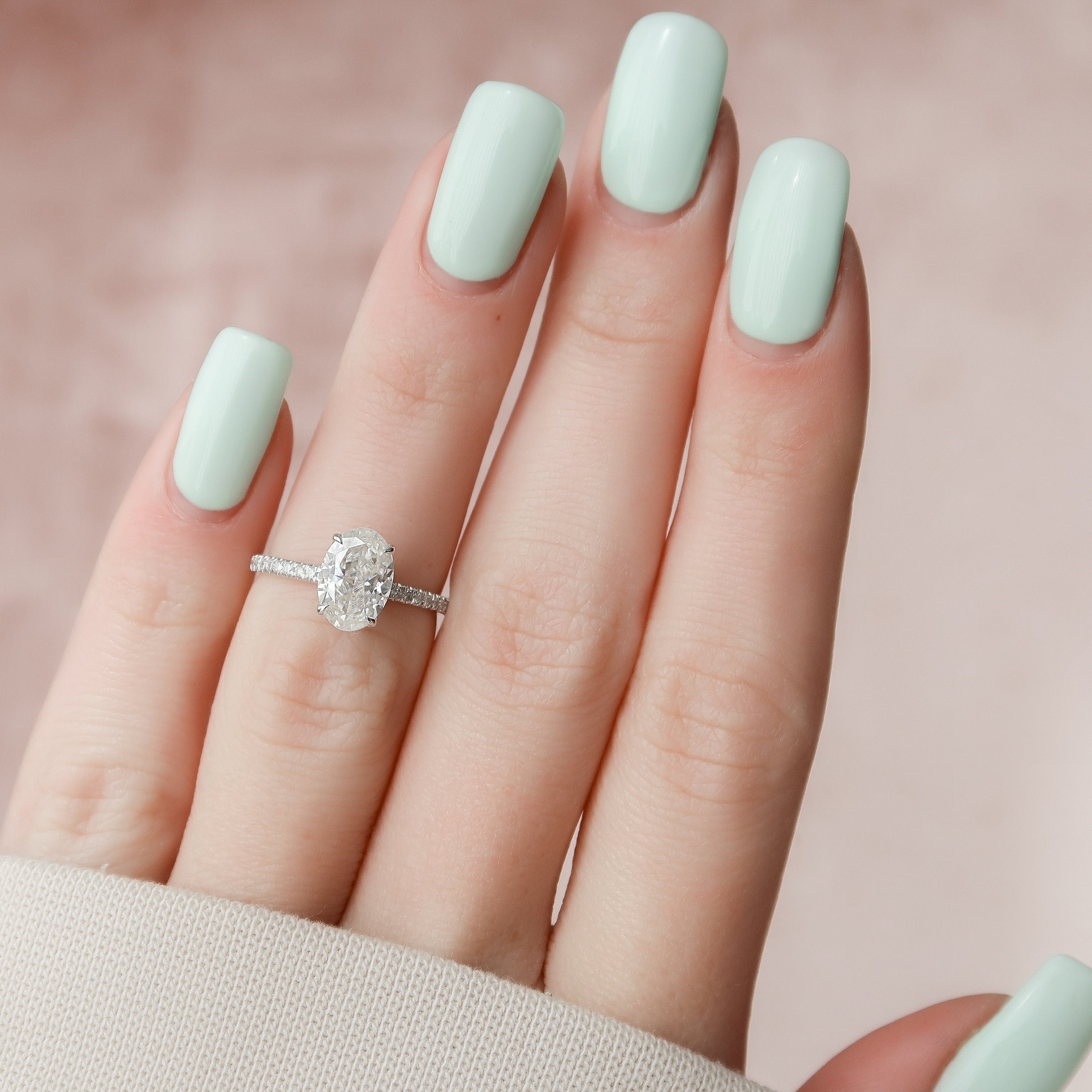 1.50CT Oval Cut Hidden Halo Pave Style Moissanite Engagement Ring