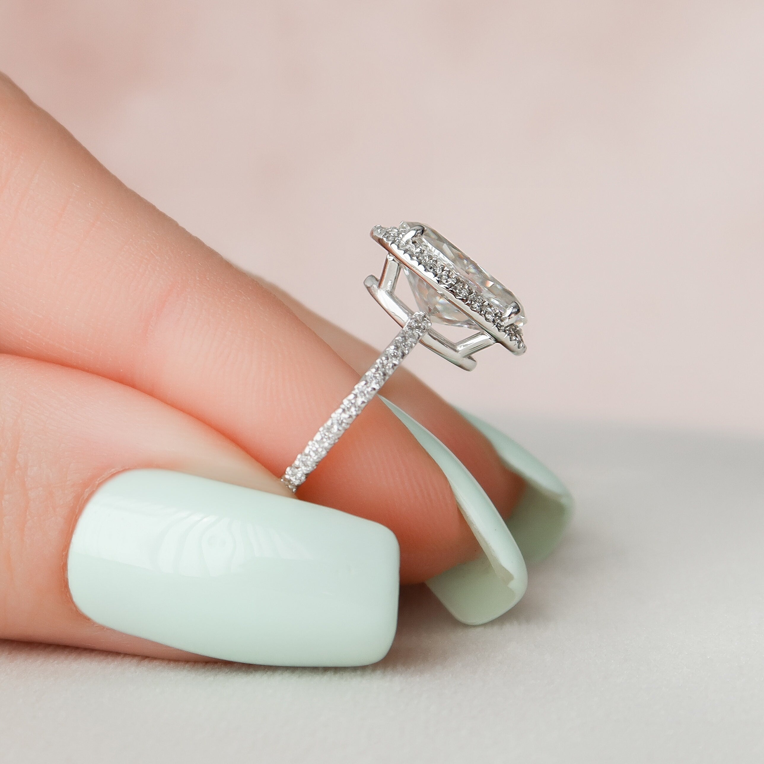 2.50CT Oval Moissanite Halo Pave Setting Engagement Ring