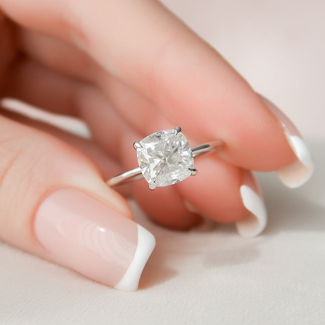 3.0CT Cushion Moissanite Solitaire Hidden Halo Engagement Ring