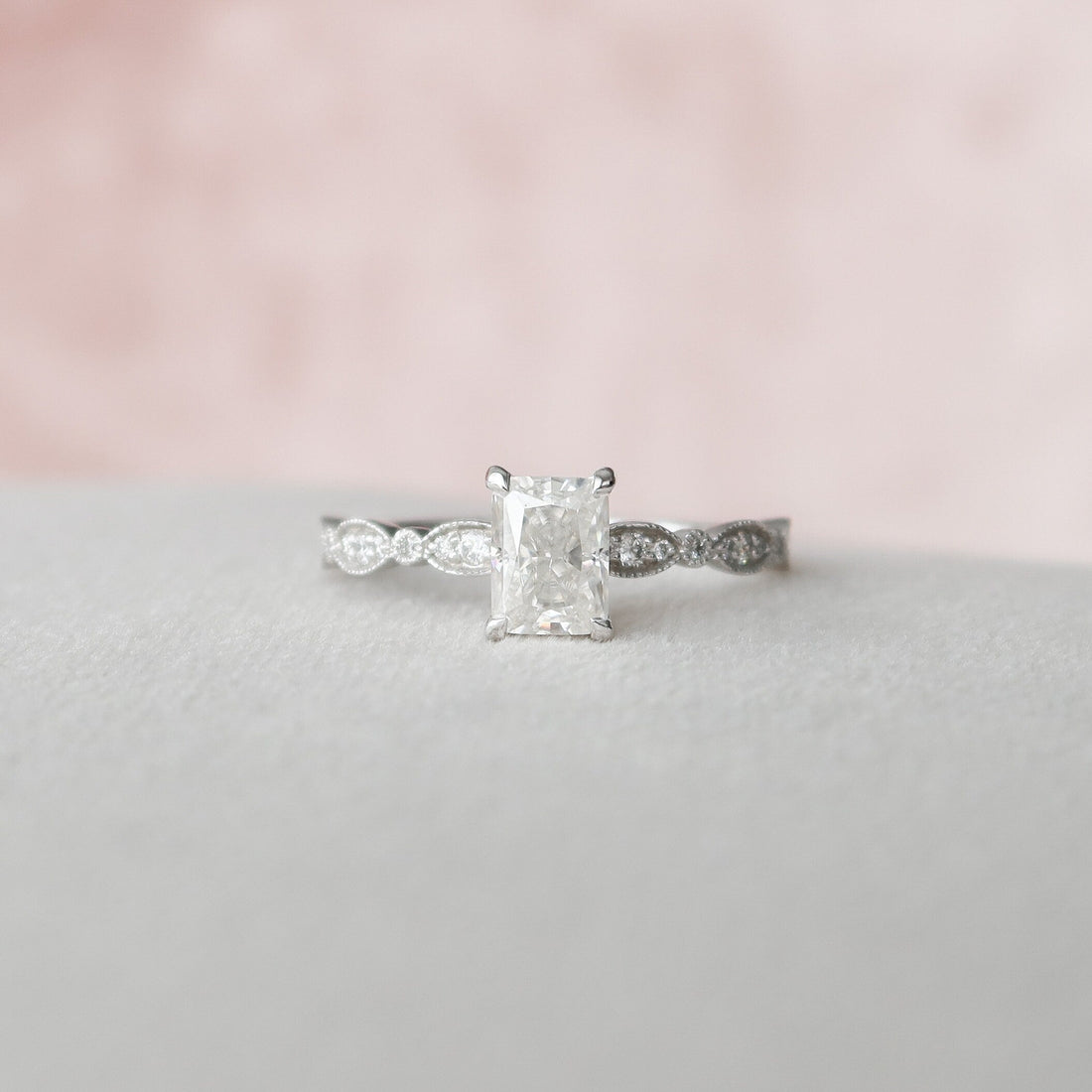 1.19CT Radiant Cut Moissanite Solitaire Milgrain Engagement Ring