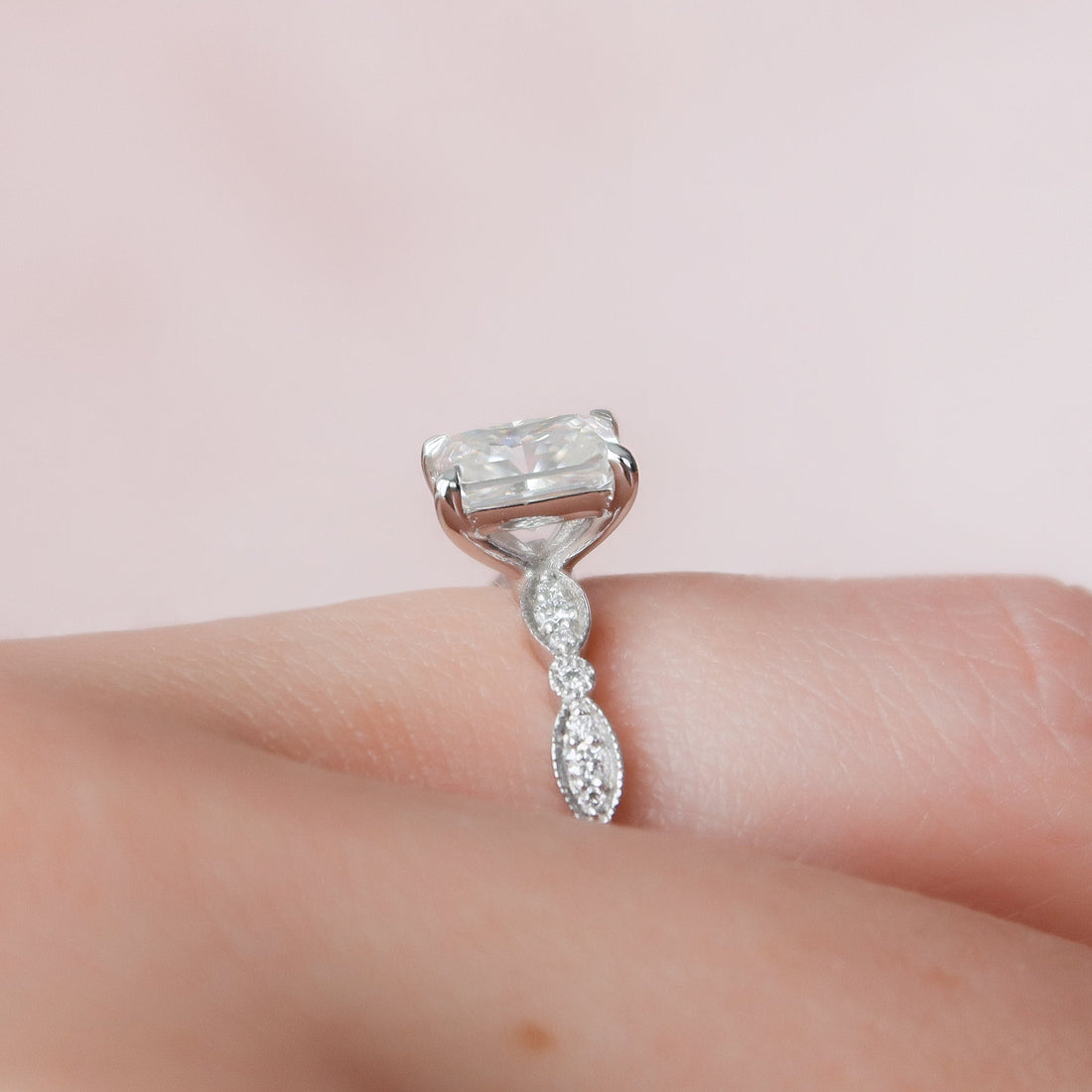 1.19CT Radiant Cut Moissanite Solitaire Milgrain Engagement Ring