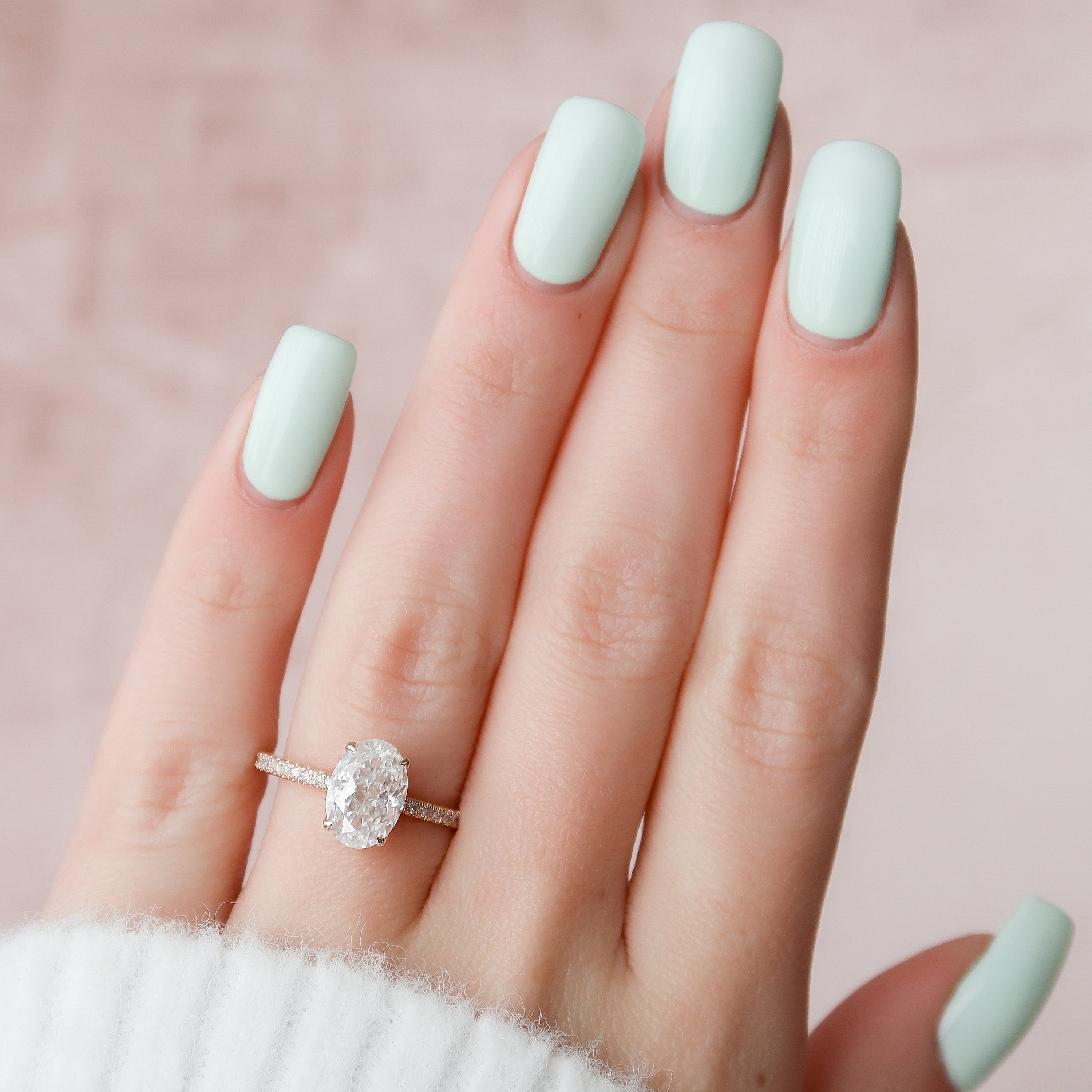 2.94 CT Oval Moissanite Hidden Halo Pave Setting Diamond Engagement Ring