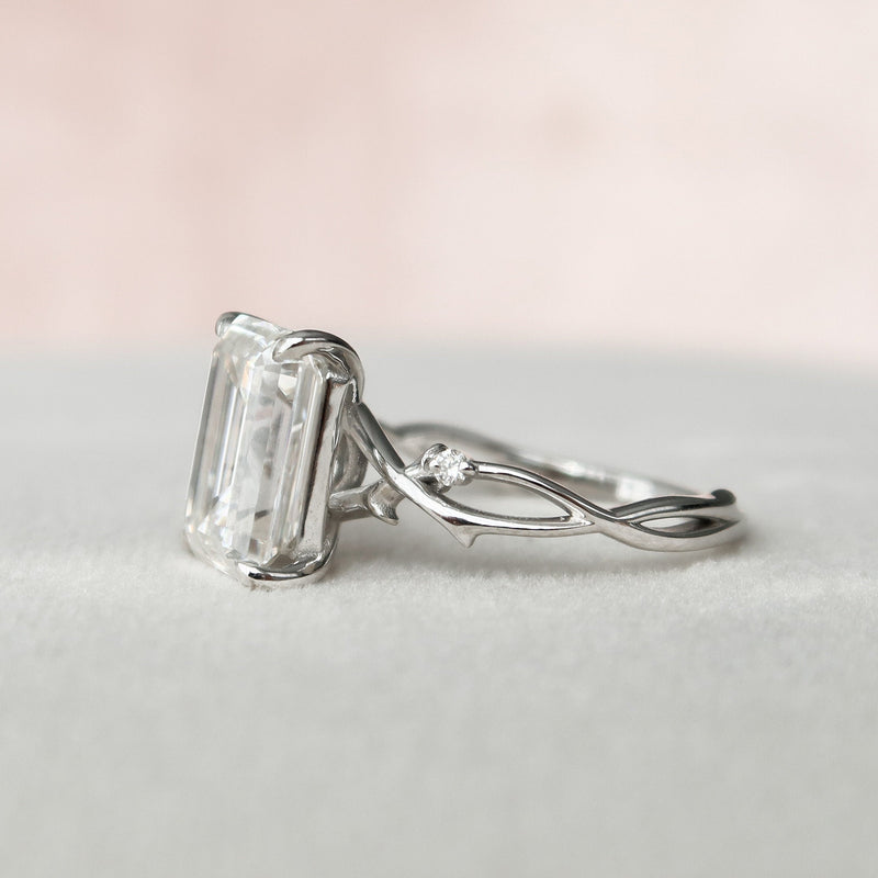 4.0CT Emerald Cut Moissanite Twig Style Engagement Ring