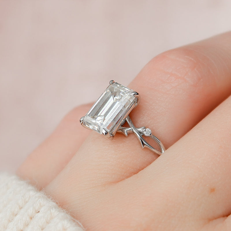 4.0CT Emerald Cut Moissanite Twig Style Engagement Ring