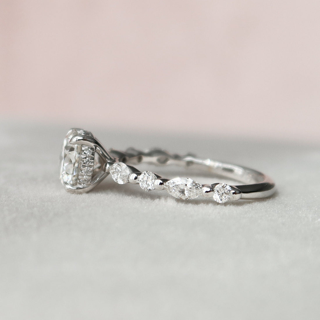1.35 CT Round Brilliant Cut Moissanite Pave Style Engagement Ring