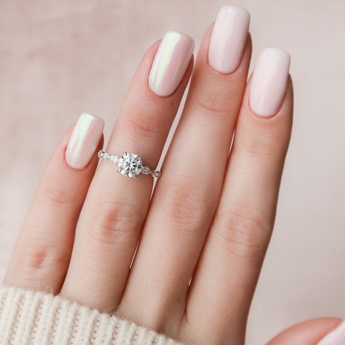 1.35 CT Round Brilliant Cut Moissanite Pave Style Engagement Ring