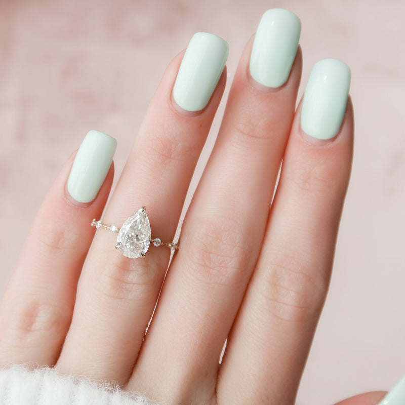 2.27 CT Pear Moissanite Hidden Halo Dainty Pave Engagement Ring