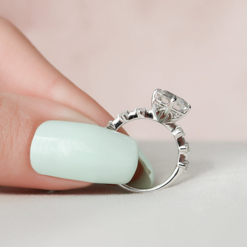 3.0CT Emerald Moissanite Solitaire Dainty Style Engagement Ring