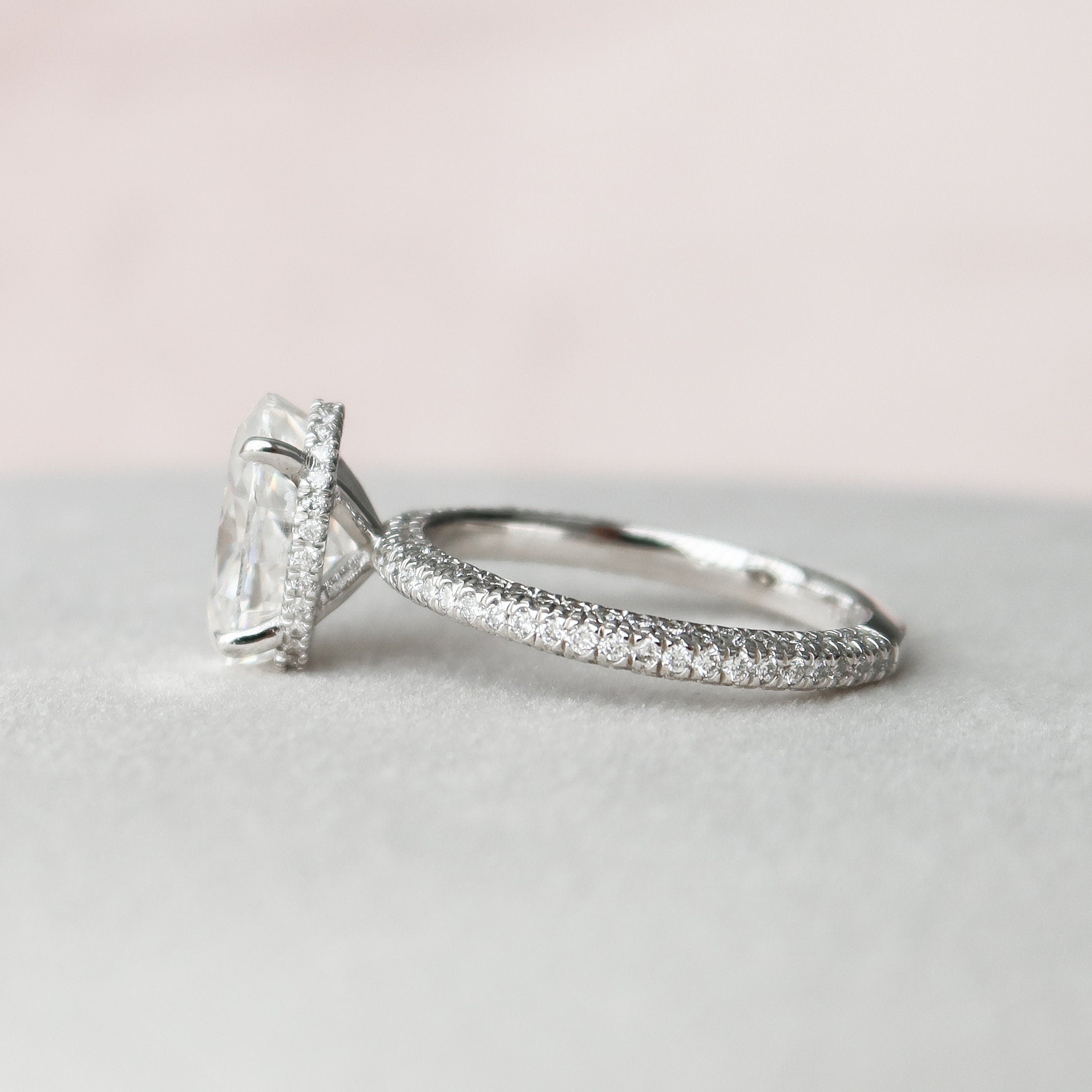 3.0CT Oval Moissanite Hidden Halo Triple Pave Setting Engagement Ring