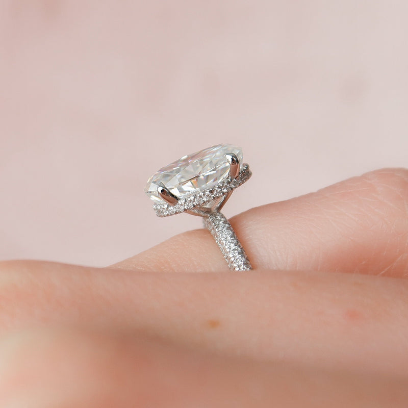 3.0CT Oval Moissanite Hidden Halo Triple Pave Setting Engagement Ring