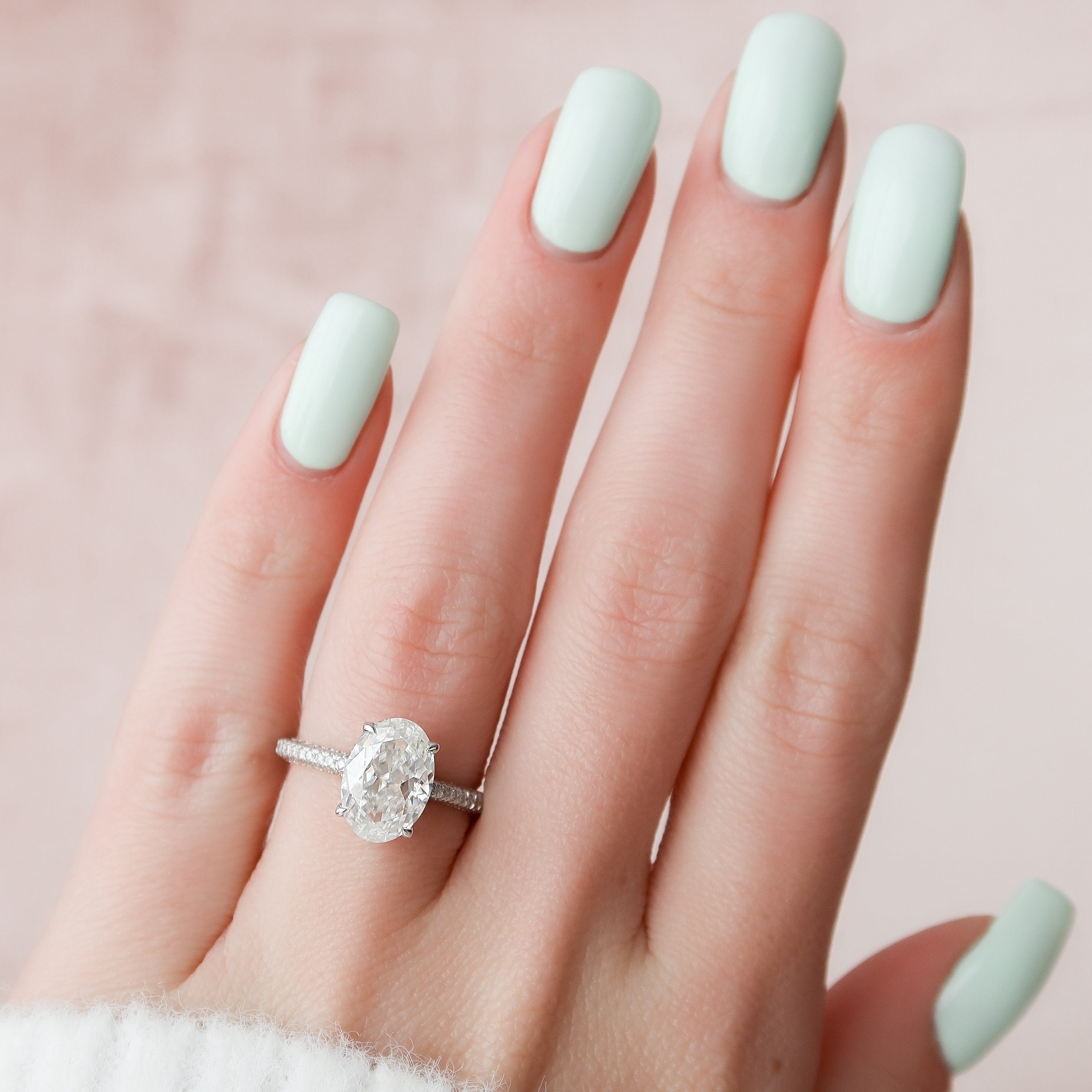 3.0CT Oval Moissanite Hidden Halo Triple Pave Setting Engagement Ring