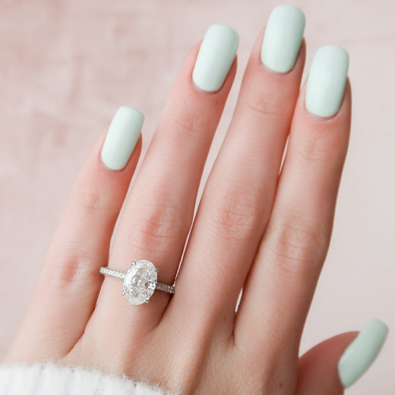 3.0CT Oval Moissanite Hidden Halo Triple Pave Setting Engagement Ring