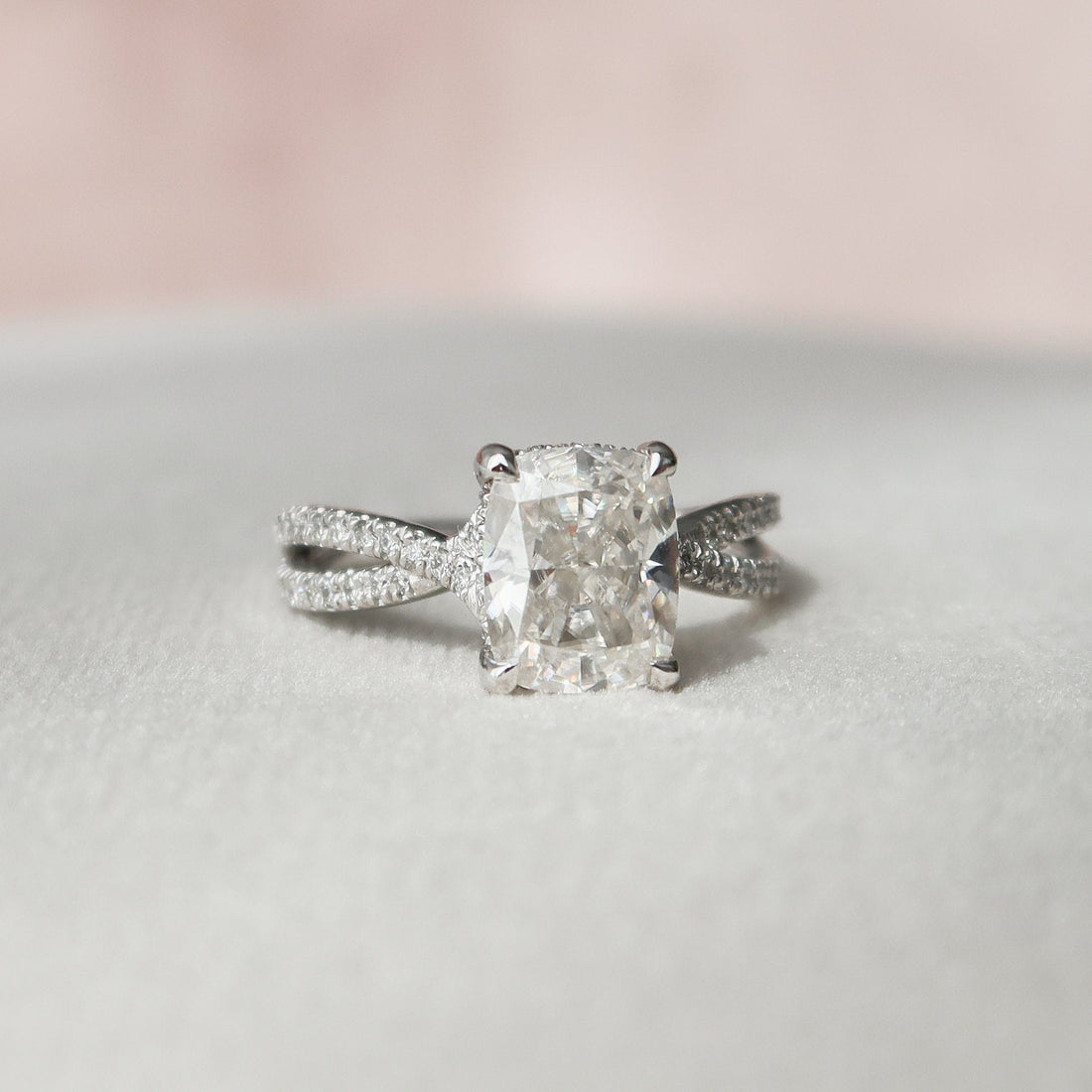 2.0CT Cushion Cut Moissanite Split Shank Style Engagement Ring